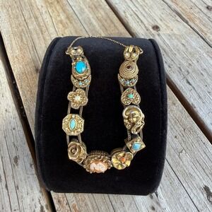 Goldette N.Y. Slide Bracelet Womens Gold Tone Victorian Revival Cameo 7 Inch
